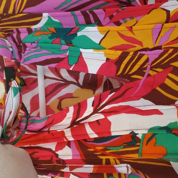 Revolve Maia Colorful Tropical Floral Dress Size 14 Ruffle Sleeve Tie V- Neck - Picture 7 of 12
